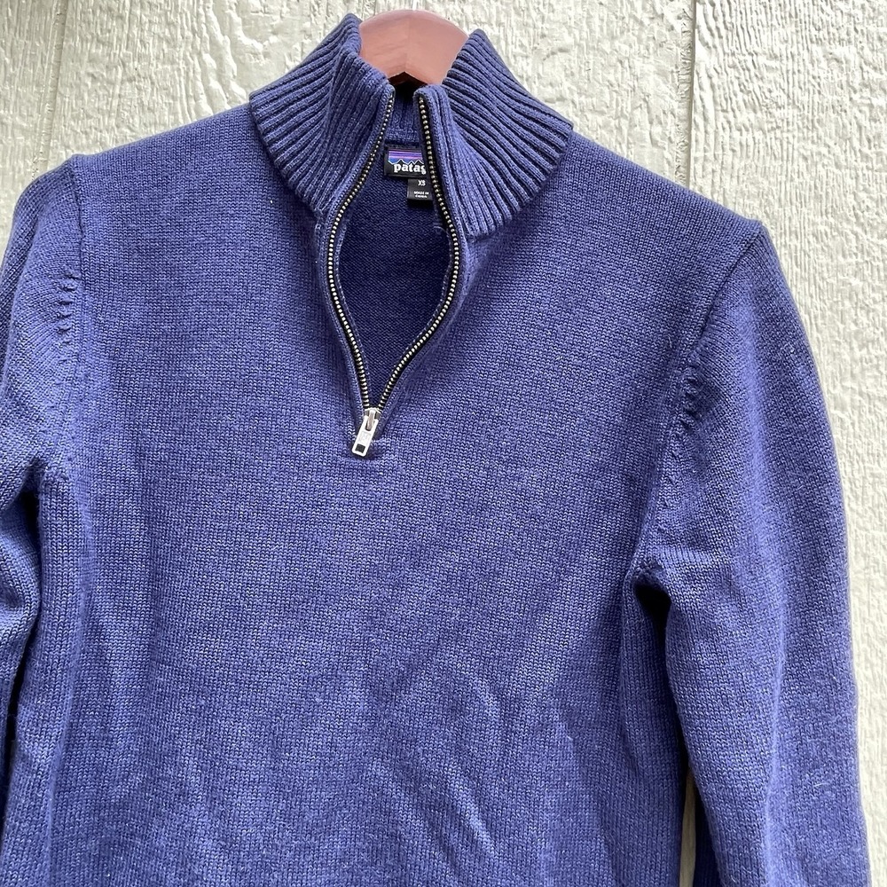 Patagonia Sweaters Mens XS Navy Blue Merino Wool 1/4 Zip Knit Pullover Cozy - Picture 2 of 14